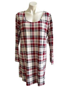 Soma NWT $49 Womens Long Sleeve Plaid Sleep Shirt In Restful Plaid Ivory Size L